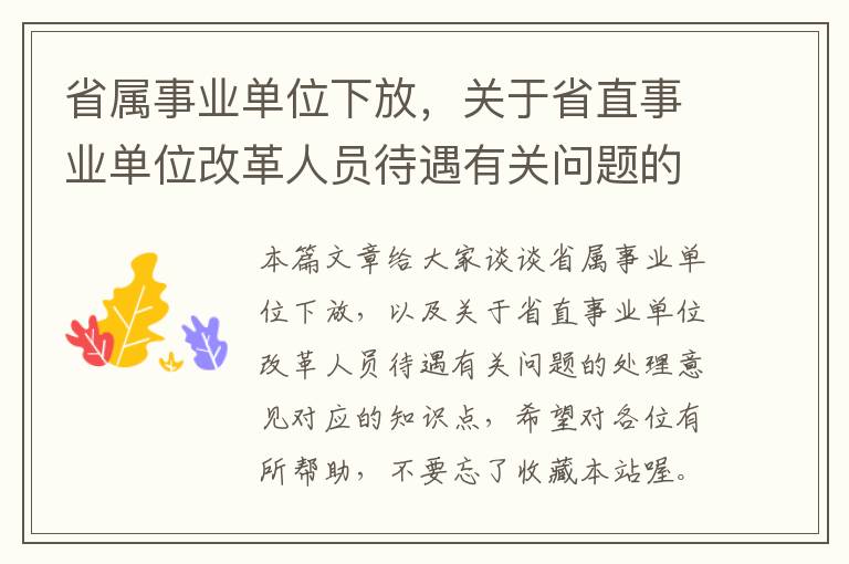 省属事业单位下放，关于省直事业单位改革人员待遇有关问题的处理意见