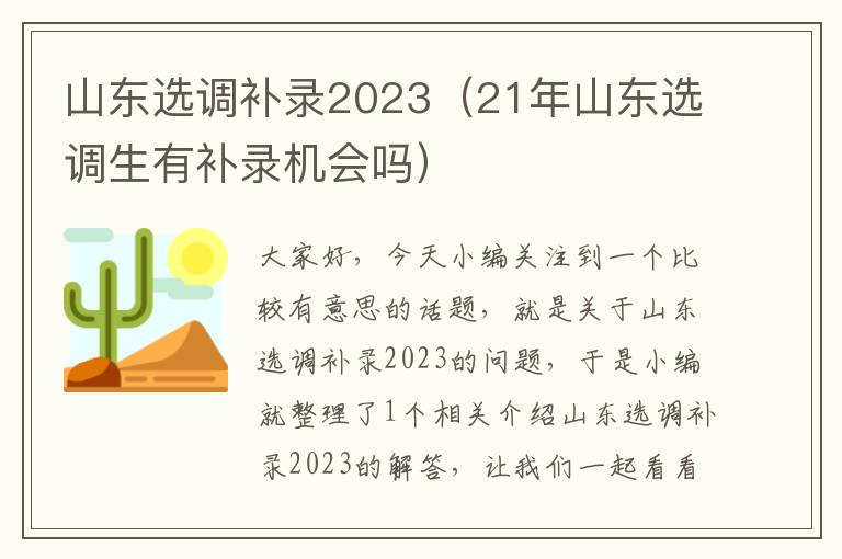 山东选调补录2023（21年山东选调生有补录机会吗）