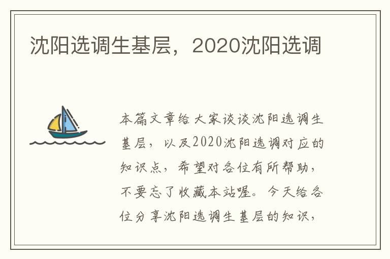 沈阳选调生基层，2020沈阳选调