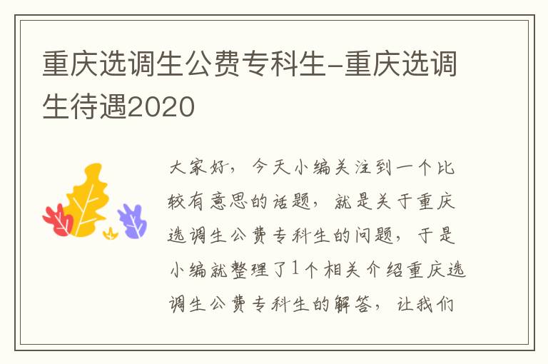 重庆选调生公费专科生-重庆选调生待遇2020