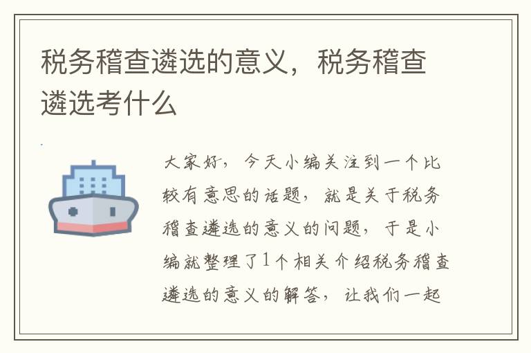 税务稽查遴选的意义，税务稽查遴选考什么