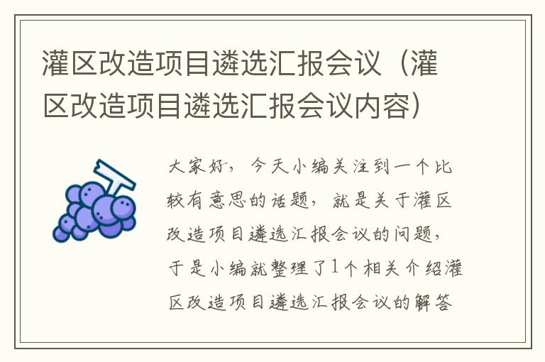 灌区改造项目遴选汇报会议（灌区改造项目遴选汇报会议内容）