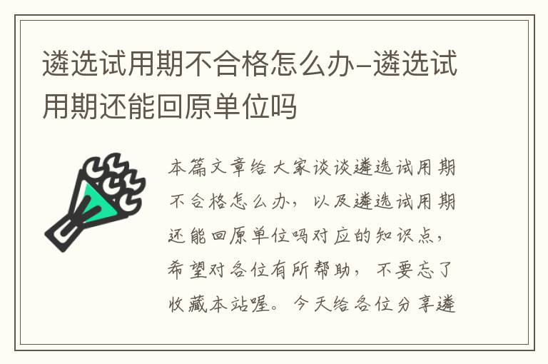 遴选试用期不合格怎么办-遴选试用期还能回原单位吗