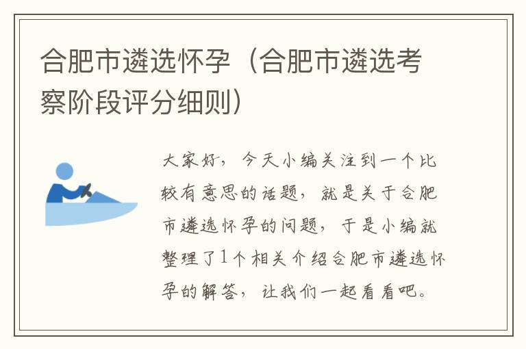 合肥市遴选怀孕（合肥市遴选考察阶段评分细则）