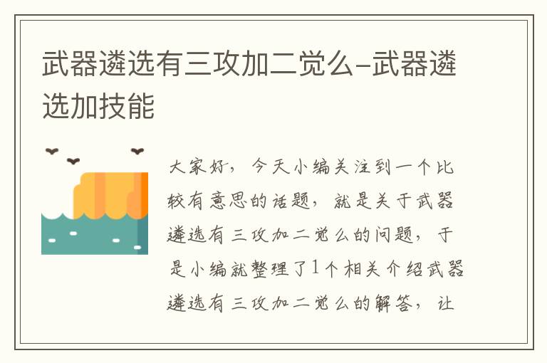 武器遴选有三攻加二觉么-武器遴选加技能